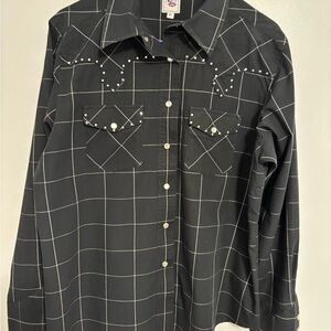 Vintage Cruel Girl Black Checkered Western Shirt with Studs, size XL, slim fit.